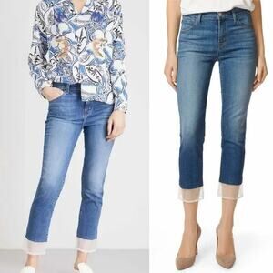 J Brand Womens Jeans Blue Size 27 Ruby Cropped Cigarette Gossamer Mesh Hem Denim